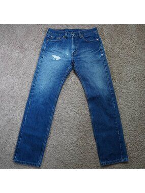 Levis 505 Jeans Mens Tag 30x32 Act 31x30 Blue Straight Leg Distressed Denim